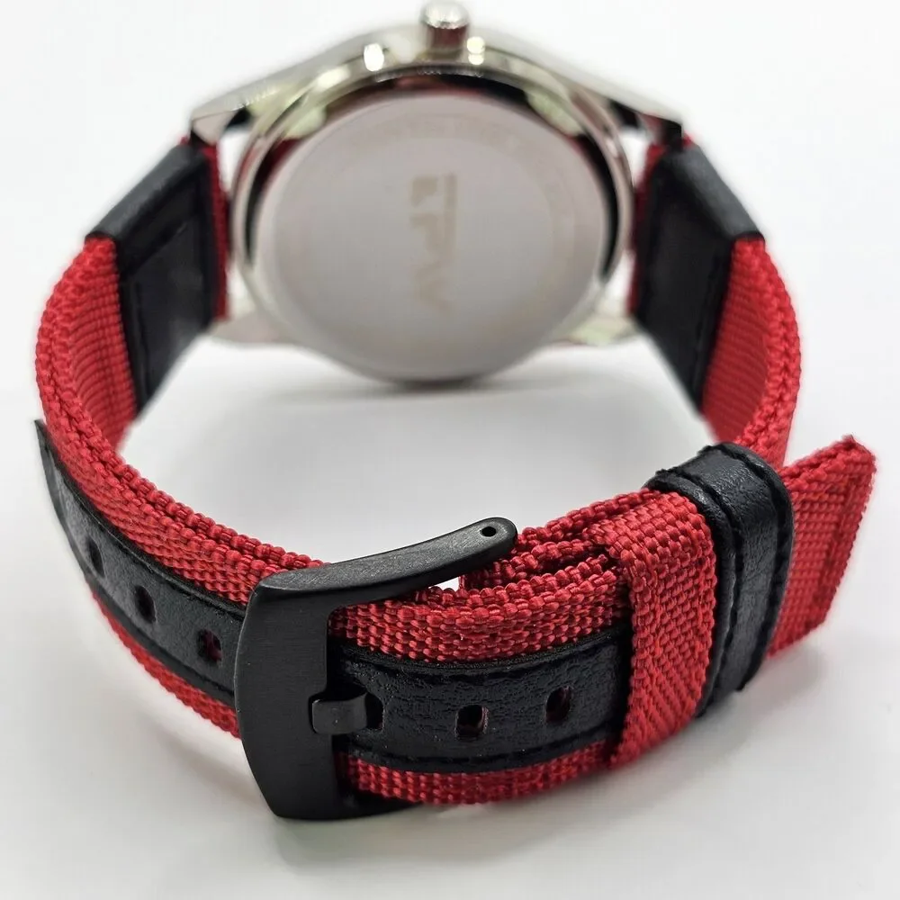 Field Men's Watch 42MM‎ Black Dial Red Black Canvas Bands New Battery